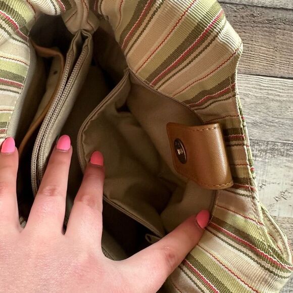Fossil Y2K Striped Canvas Shoulder Bag Tote Green Brown Boho Casual Everyday - Picture 6 of 10